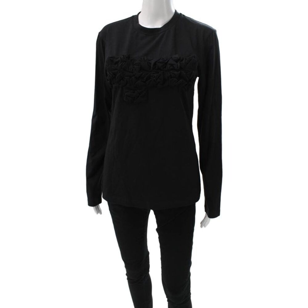 Meimeij Womens Basic Black Crewneck Longsleeve Tee Cotton Size 38